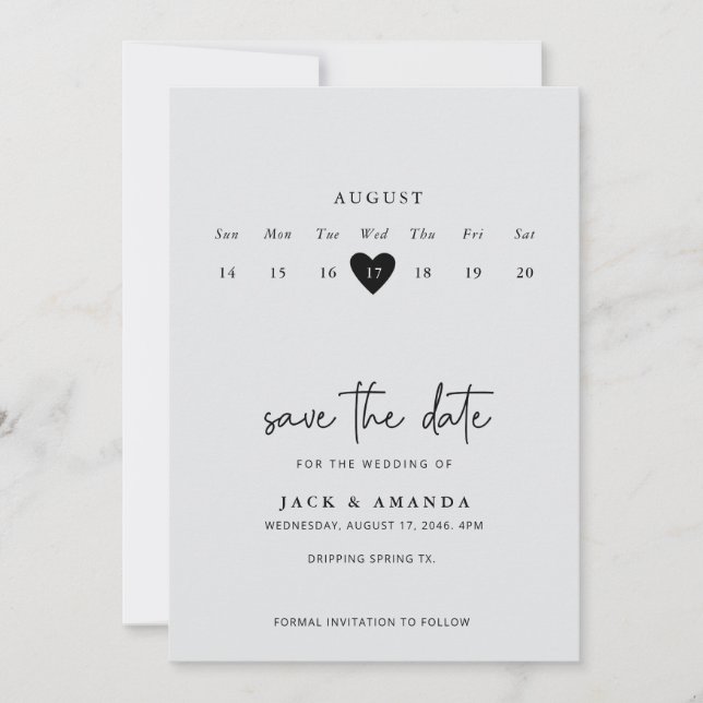Minimalist Simple Calender Wedding save the date (Front)