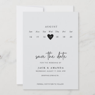Minimalist Simple Calender Wedding save the date