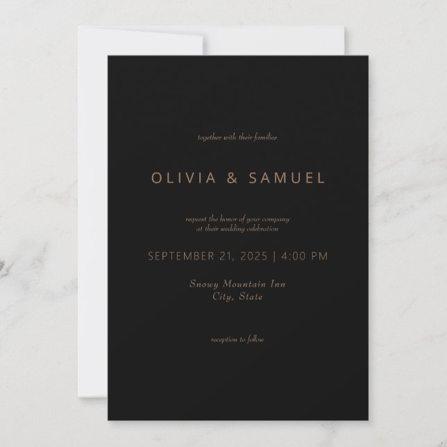 Minimalist Simple Chic Black Tan Wedding Invitation (Front)