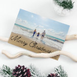 Minimalist Simple Christmas Script Overlay 1 Photo Holiday Card<br><div class="desc">Minimalist Retro Script "Merry Christmas" with customisable year and text.  Backside has a neutral beige background with room for a custom message.</div>