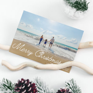 Minimalist Simple Christmas Script Overlay 1 Photo Holiday Card
