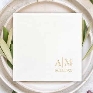Minimalist Simple Couple Initials & Wedding Date Foil Napkins