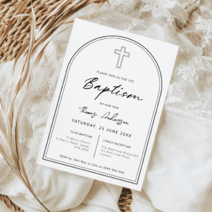 Minimalist simple cross  arch baptism invitation