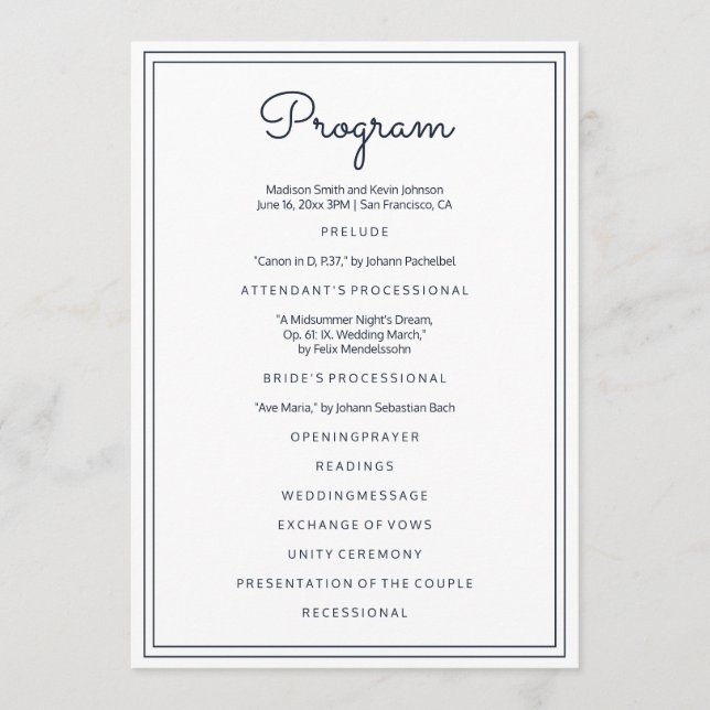 Minimalist Simple Cursive Script Wedding Programme (Front)