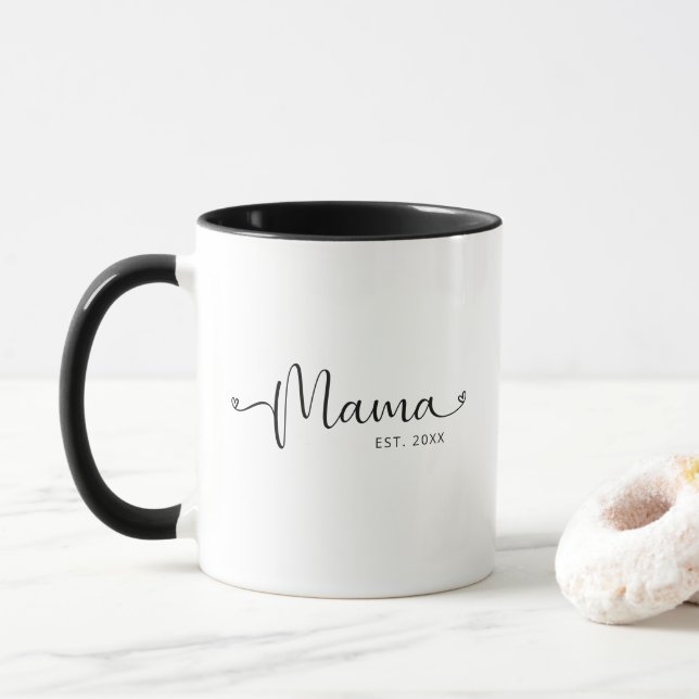 Minimalist Simple Custom Mama Est Year  Mug (With Donut)