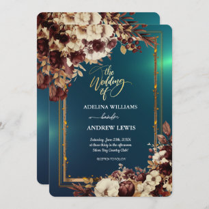 Minimalist Simple Cute Green Rose,Gold Frame  Invitation