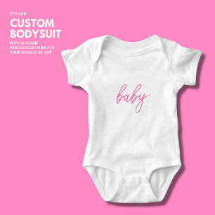 Minimalist Simple Cute Pink Pregnancy Reveal Baby Bodysuit