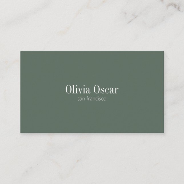 Minimalist Simple Dark Sage Clean Custom QR Code Business Card (Front)