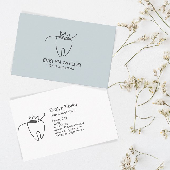 Minimalist Simple Dentist Dental Teeth Whitening Business Card (simple minimalist dentist tooth logo line art)