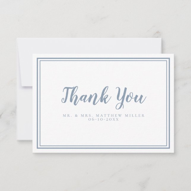 Minimalist Simple Dusty Blue Wedding Thank You Card (Front)