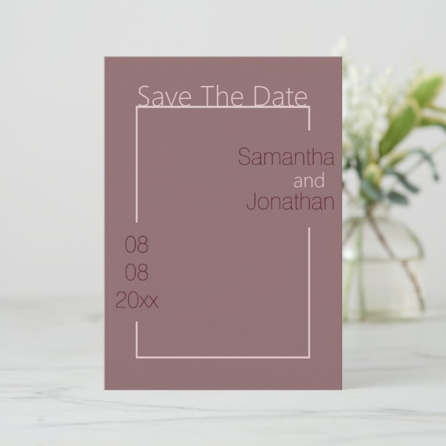 Minimalist Simple Dusty Pink Wedding Save The Date Invitation (Standing Front)