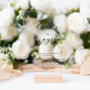 Minimalist Simple Elegant Calligraphy Wedding Acrylic Invitations