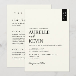Minimalist Simple Elegant Ivory QR Code Wedding Invitation