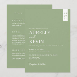 Minimalist Simple Elegant Sage QR Code Wedding Invitation