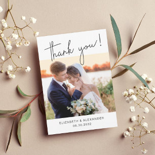 Minimalist Simple elegant script 2 Photo Wedding Thank You Card