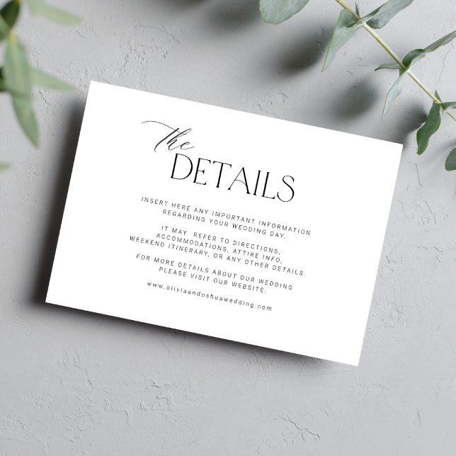 Minimalist simple elegant script wedding details enclosure card (Creator Uploaded)