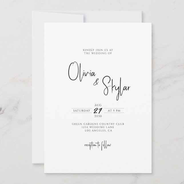 Minimalist Simple Elegat Modern Script Wedding Invitation (Front)