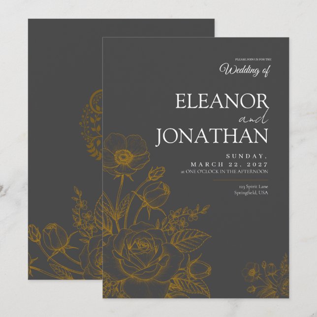 Minimalist Simple Floral Elegant Wedding Invitation (Front/Back)