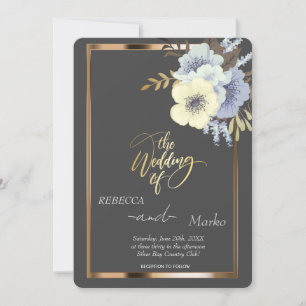 Minimalist Simple Floral,Gold Frame invitation 