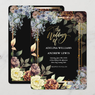 Minimalist Simple Flowers Rose,Gold Frame Wedding Invitation