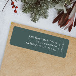 Minimalist Simple Forest Green Return Address<br><div class="desc">A stylish modern holiday return address label with a classic typography address with a dividing line and family name with a vertical text direction in white. The design has a dark forest green feature colour and is in a 'scandi' scandinavian design style. The address and name can be easily customised...</div>