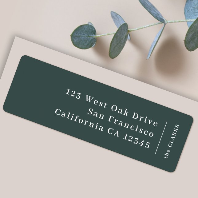 Minimalist Simple Forest Green Return Address (Add elegant scandi style with this minimalist forest green address label)