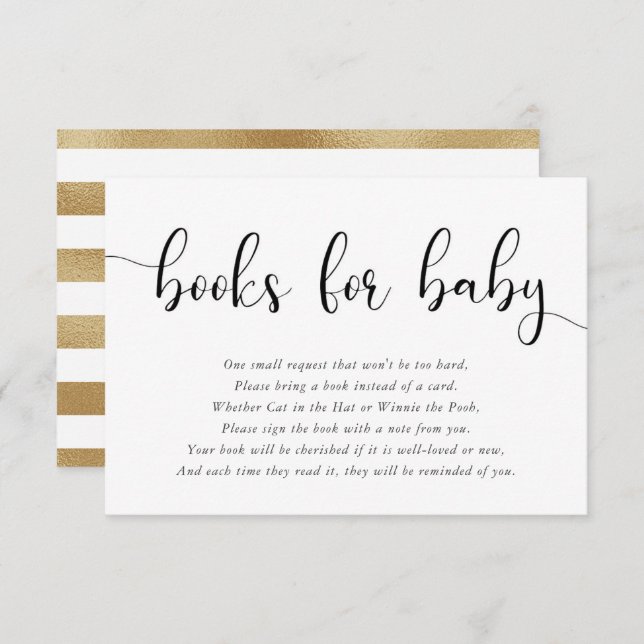 Minimalist simple gold black white books for baby enclosure card (Front/Back)