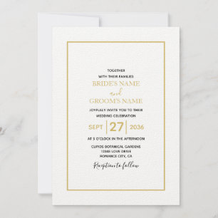 Minimalist Simple Gold Black & White Wedding Invitation