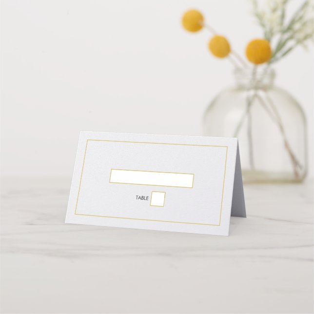 Minimalist Simple Gold Black & White Wedding Place Card (Front)