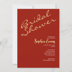 Minimalist & Simple Gold Cherry Red Bridal Shower Invitation