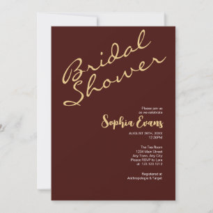 Minimalist & Simple Gold & Mahogany Bridal Shower Invitation