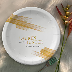 Minimalist simple golden brown ink wedding paper plate