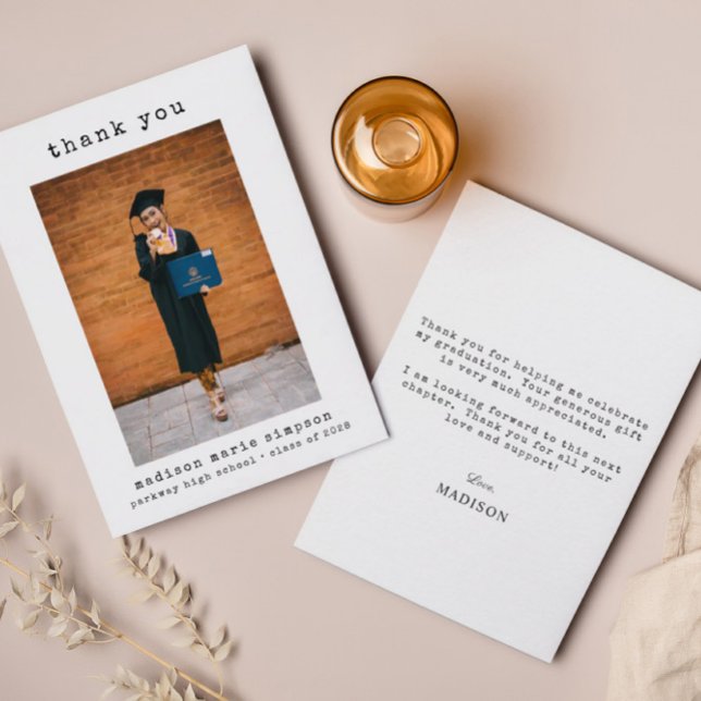 Minimalist Simple Graduation Photo Thank You Card (Creator Uploaded)