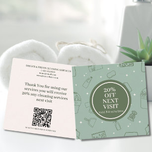 Minimalist Simple Green Cream Cleaning Services Discount Card