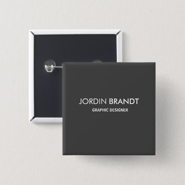 Minimalist simple grey business 15 cm square badge (Front & Back)