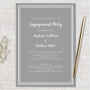 Minimalist Simple Grey White Engagement Party Invitation