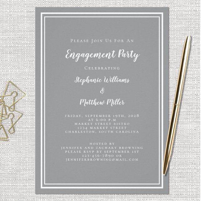 Minimalist Simple Grey White Engagement Party Invitation (Creator Uploaded)