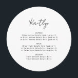 Minimalist Simple Guest Name Wedding Round Menu<br><div class="desc">Add your guest names and menu details. Can be fully customised to suit your needs >> background colour,  font colour/style and arch colour can all be changed to suit your preference. 
© Gorjo Designs. Made for you via the Zazzle platform.</div>
