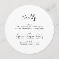 Minimalist Simple Guest Name Wedding Round Menu