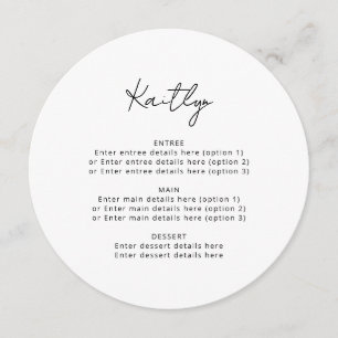 Minimalist Simple Guest Name Wedding Round Menu