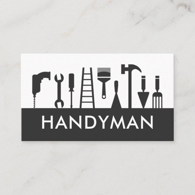 Minimalist Simple Handyman Tools Silhouette Business Card (Front)