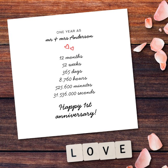 Minimalist Simple Heart 1st Wedding Anniversary Card (Front)