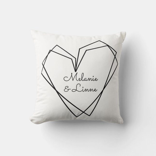 Minimalist Simple Heart Line Art Script Couples Cushion (Front)