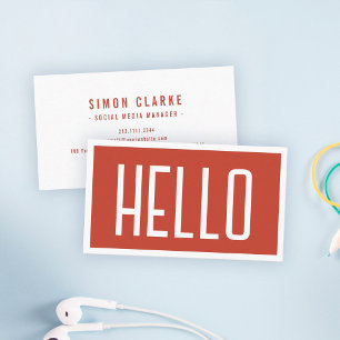 Minimalist Simple HELLO Retro Red Professional Business Card