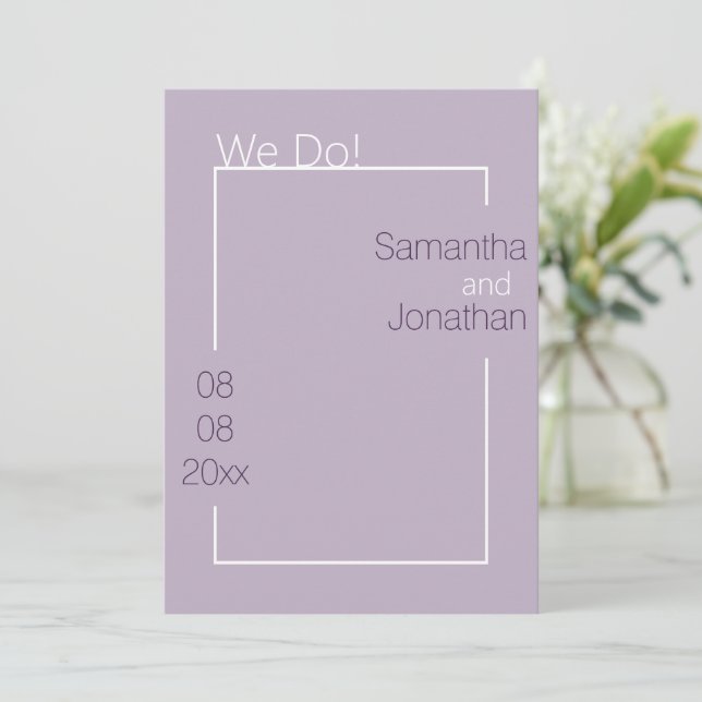 Minimalist Simple Lilac Wedding Invitation (Standing Front)