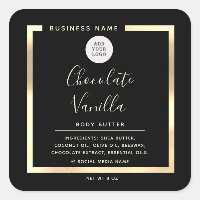 Minimalist simple logo typography  gold frame  square sticker (Front)