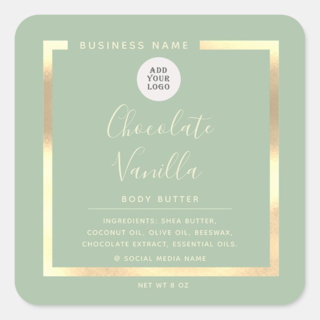 Minimalist simple logo typography  gold frame  square sticker (Front)