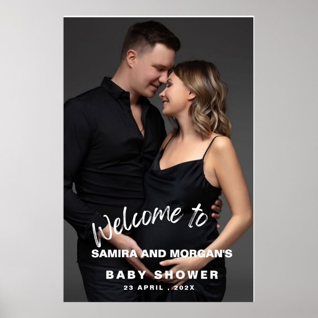 Minimalist simple modern Baby Shower Photo welcome Poster (Front)