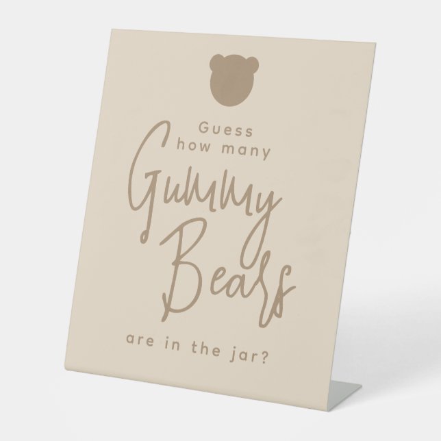 Minimalist simple modern Bear Baby Shower Game Pedestal Sign (Front)