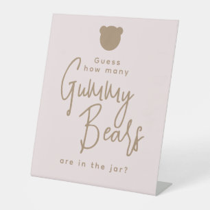 Minimalist simple modern Bear Baby Shower Game Pedestal Sign